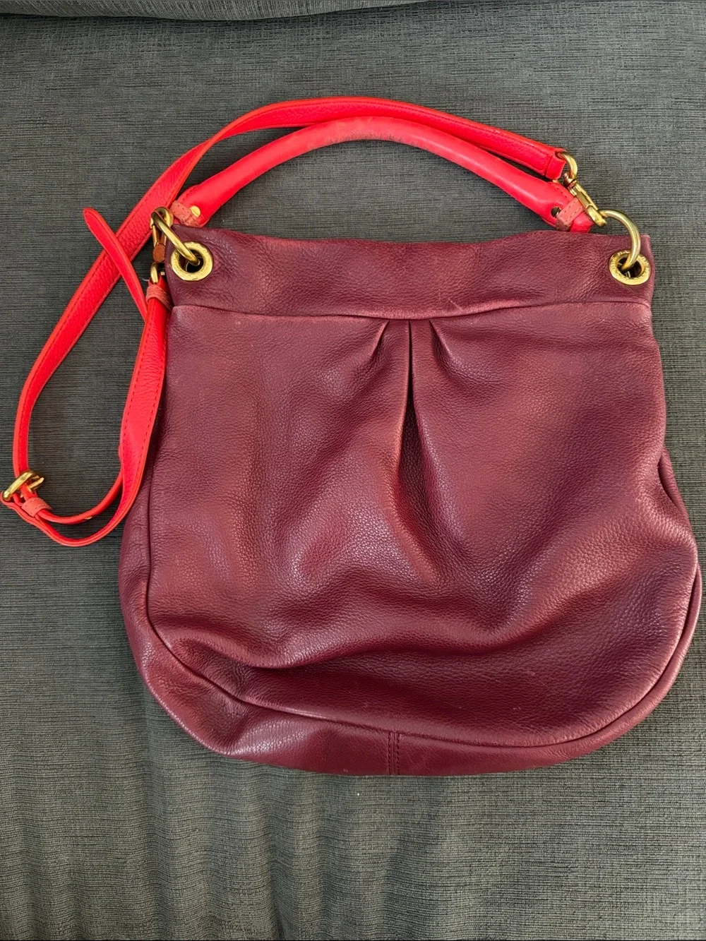 Marc by Marc Jacobs Burgundy Leather Hobo with Red Trim
